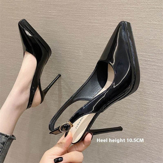 Pointed-toe Stiletto Shoes Sexy Super High Heel Toe Cap Slingback Sandals - Mubimart