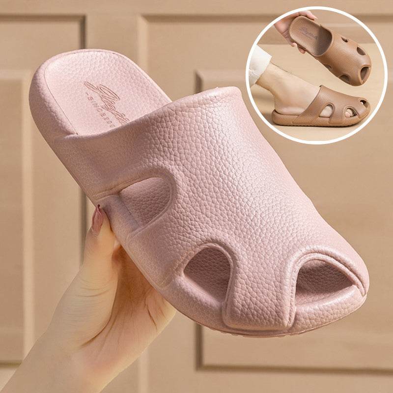 Baotou Hollow Home Slippers Summer Fashion Litchi Pattern Design Soft Sole Anti-Slip Floor Bathroom Slipper Women Men House Shoes - Mubimart