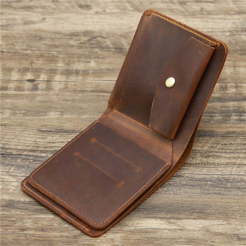 Men's Wallet Leather Wallet Retro Rough Tri-fold First Layer Cowhide - Mubimart