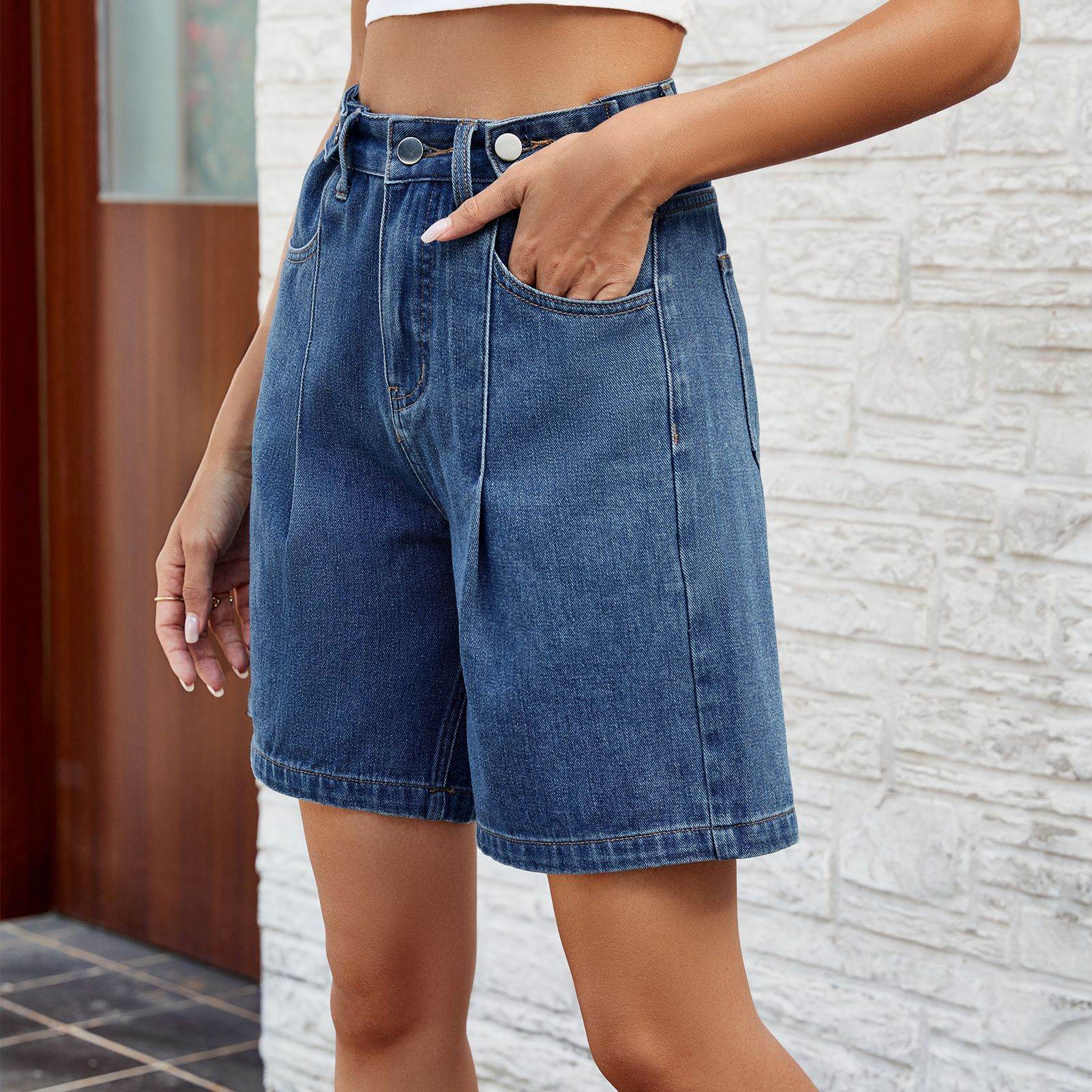 Denim Shorts With Waist Adjustable Design Fashion Summer Pants For Women - Mubimart