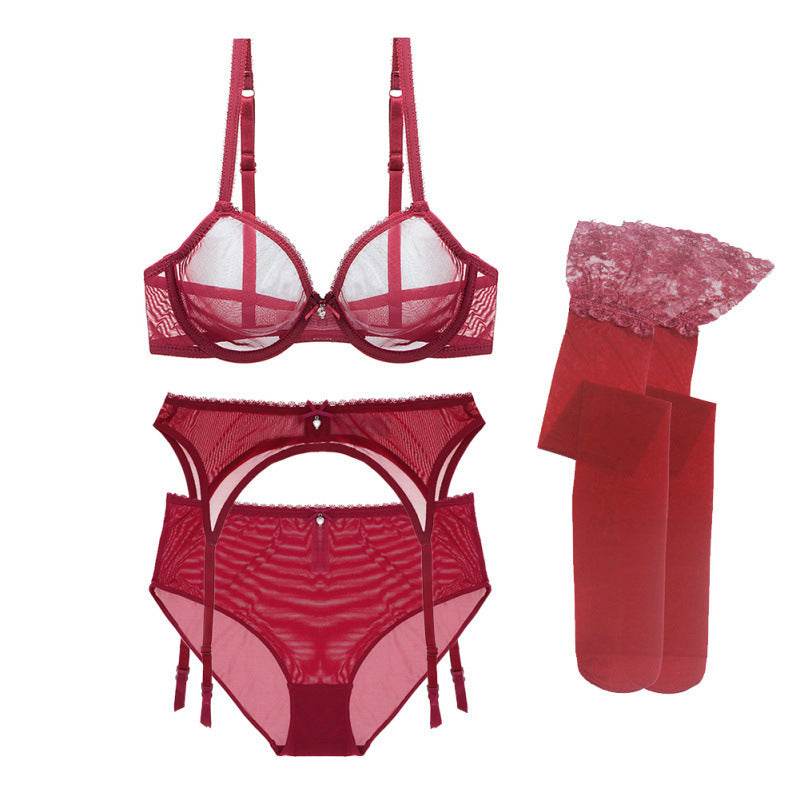 Lace Garter Belt Bra Stocking Set - Mubimart