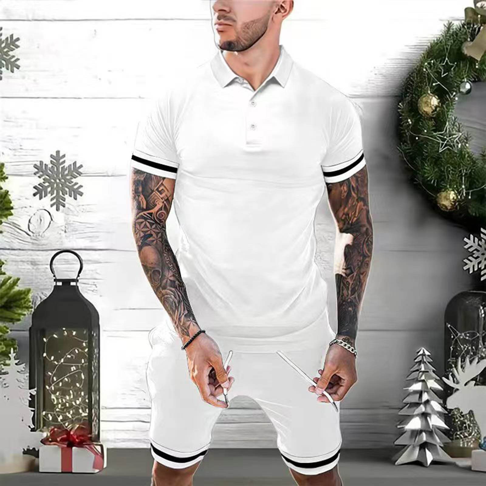 Mens Short Sets 2 Piece Outfits Polo Shirt Fashion Summer Tracksuits Casual Set Short Sleeve And Shorts Set For Men - Mubimart