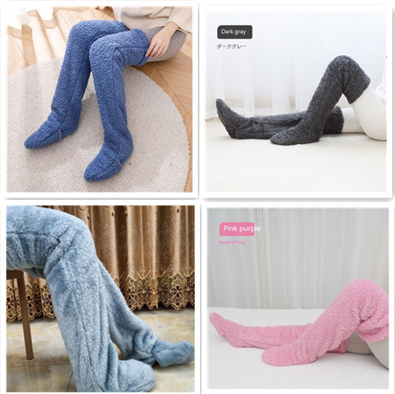 Over Knee High Fuzzy Long Socks Winter Warm Cold Leg Knee Joint Cold-proof Stockings Home Floor Sleeping Socks - Mubimart -  