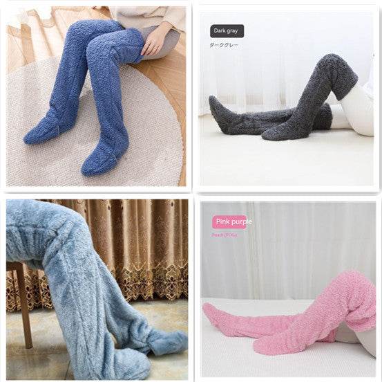 Over Knee High Fuzzy Long Socks Winter Warm Cold Leg Knee Joint Cold-proof Stockings Home Floor Sleeping Socks - Mubimart