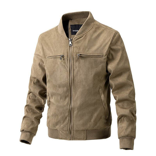 Suede Stand Collar Men's Jacket Double Zipper Pocket Clothing Mens - Mubimart