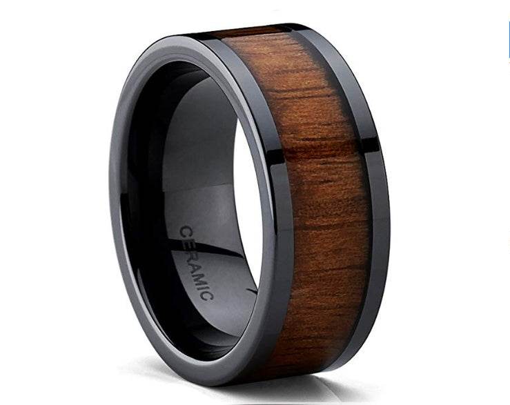 Black Ceramic Flat Top Wedding ring - Mubimart