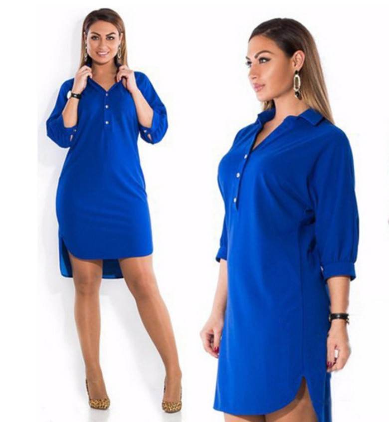 Irregular plus size shirt dress - Mubimart
