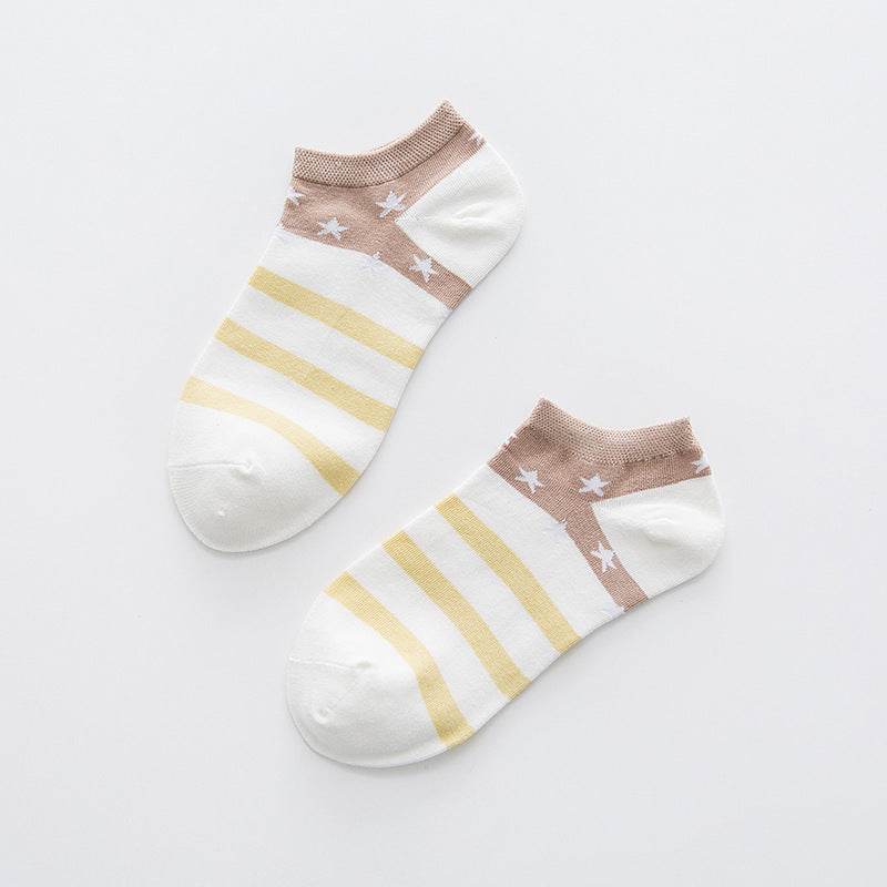Star Stripe Breathable Low-cut Invisible Cotton Socks - Mubimart