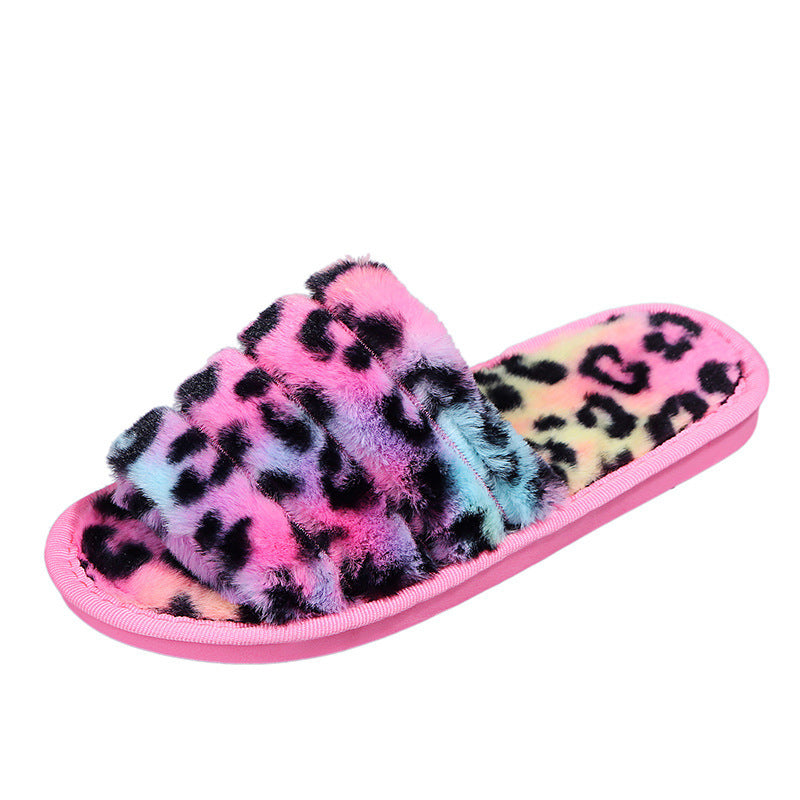 Women New Indoor Fuzzy Leopard Plush House Flat With Fuzzy Slipper - Mubimart -  