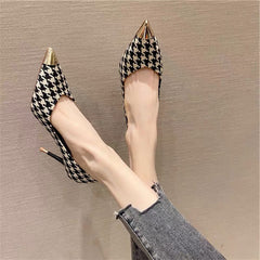 Ladies Plaid Pointed Toe Stiletto Pumps