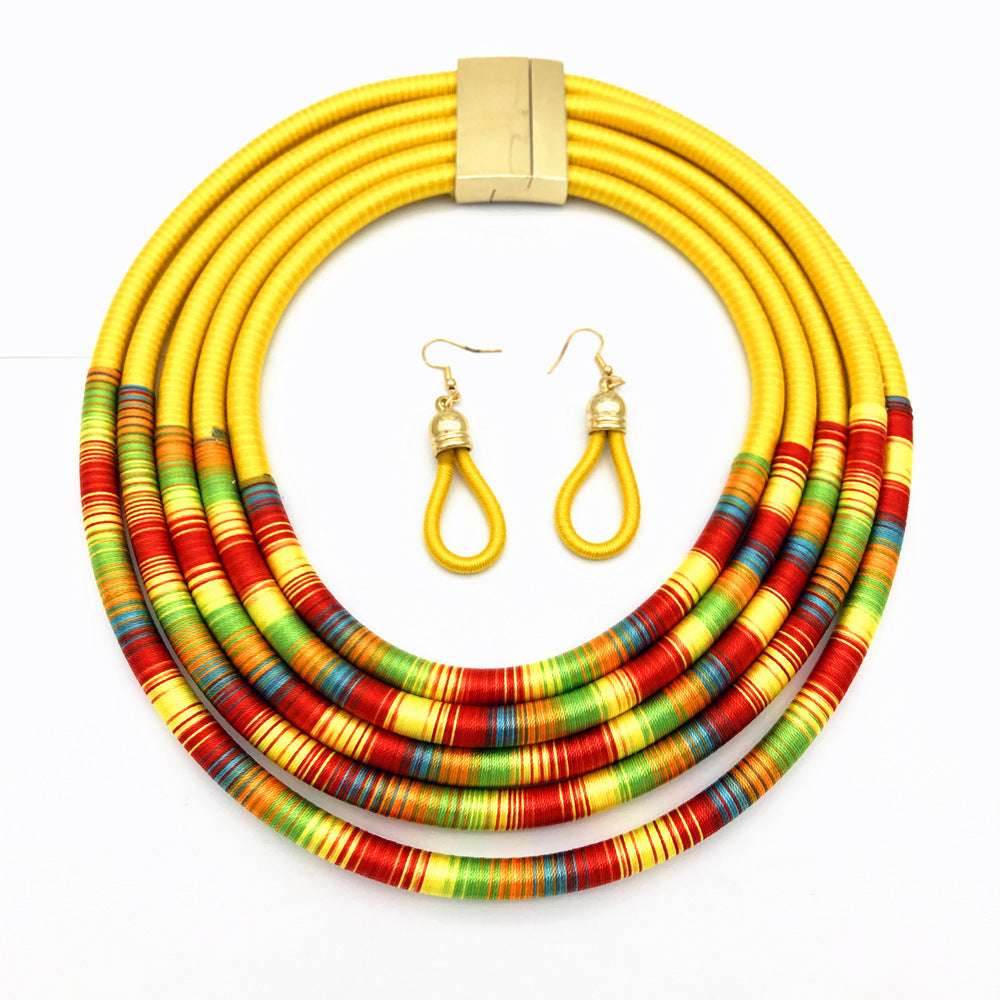 African Multilayer Choker Necklaces Earrings Jewelry Sets - Mubimart