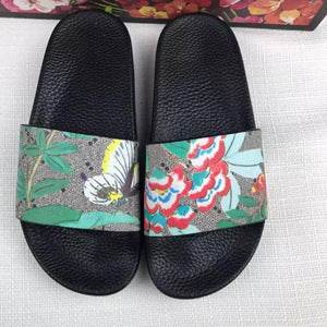Womens Slippers Slide Sandals Floral Printing Rubber Flip-flops Shoes Red Green - Mubimart