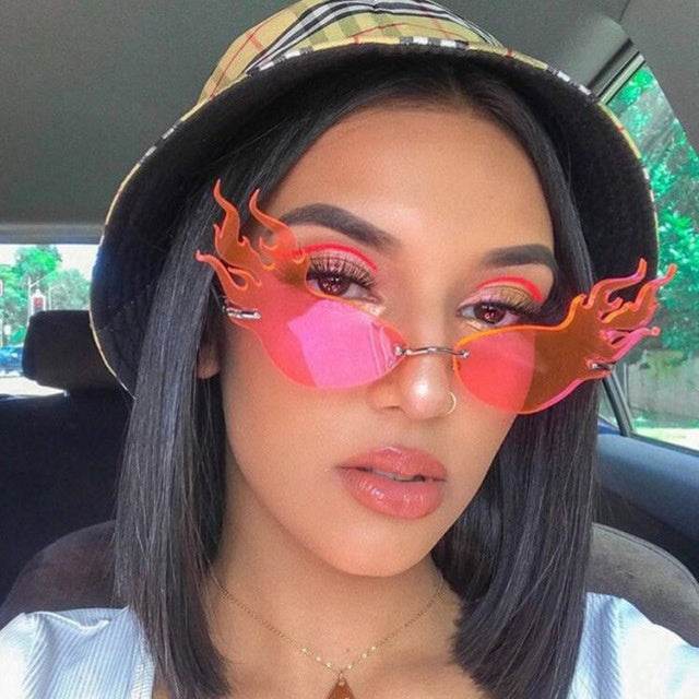 Triangle cat eye flame style sunglasses - Mubimart