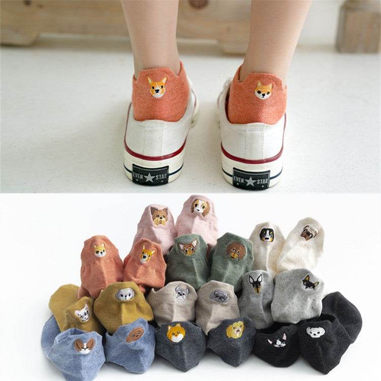 Cute animal cotton low-cut boat socks Ladies embroidery student socks - Mubimart