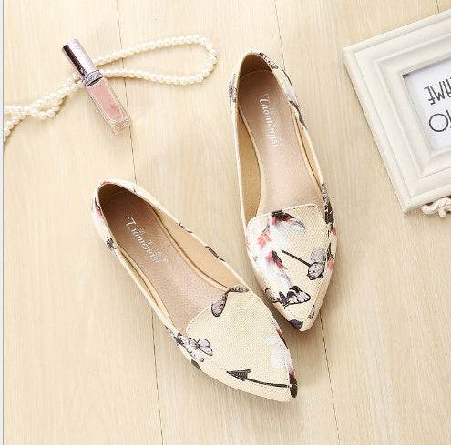 Espadrilles shoes woman slip on shoes pointed toe moccasins ladies loafers embroidery flats shoes flower printed shoes size 34- 43 - Mubimart