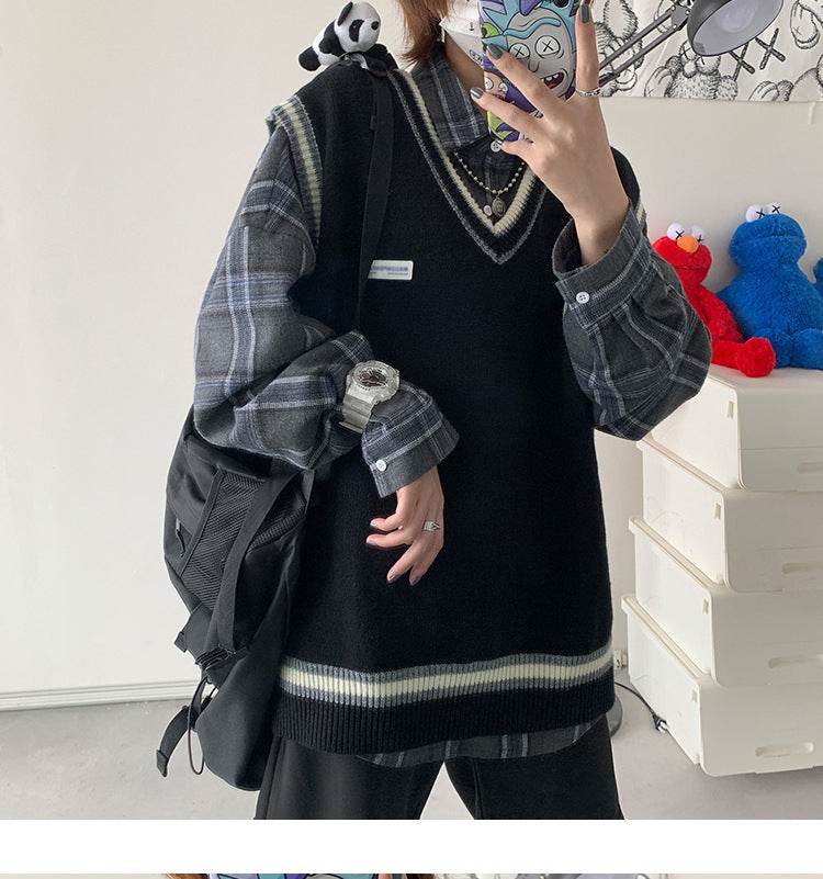 V-neck sweater vest - Mubimart