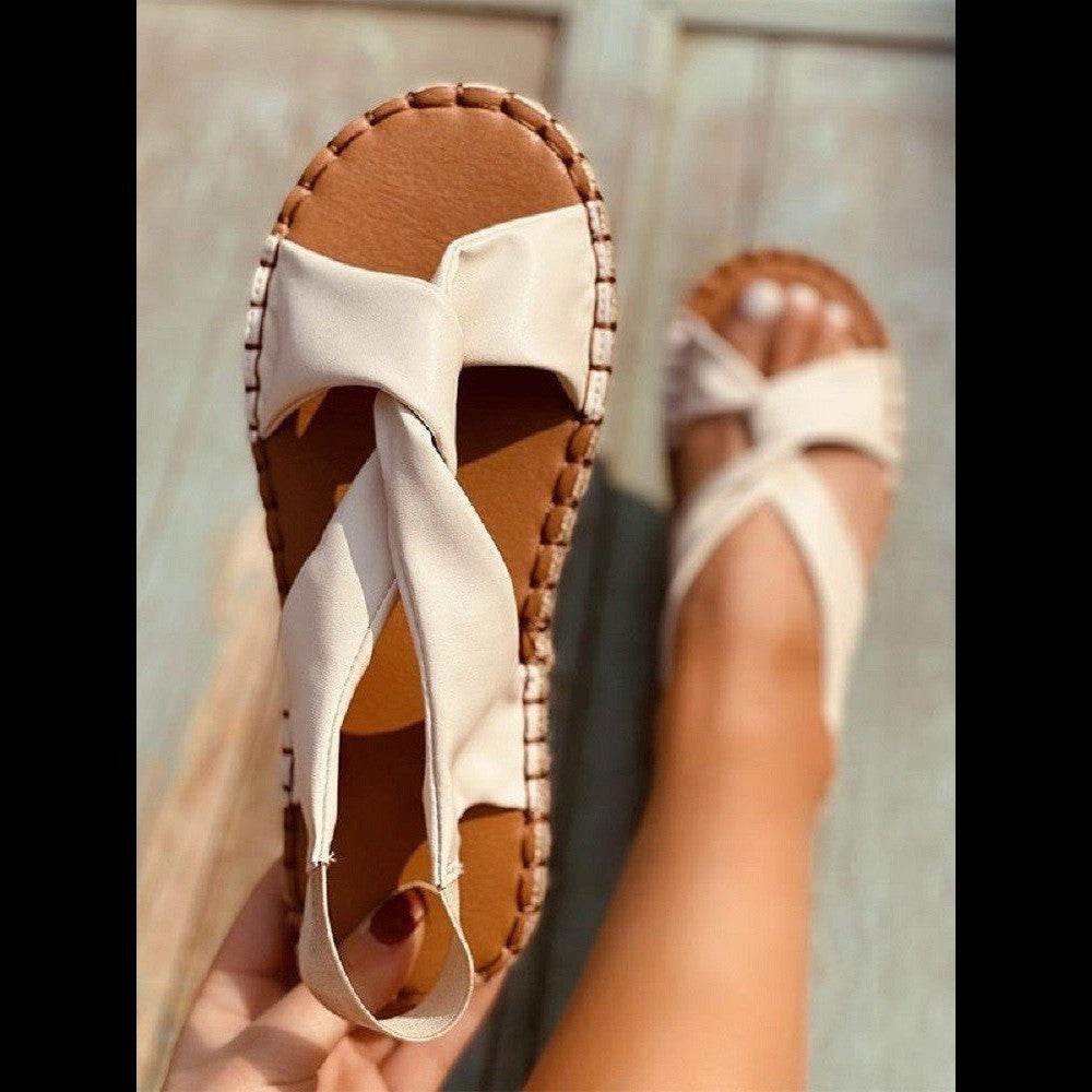Leopard Print Casual Sandals Cross Flat Sandals Women - Mubimart