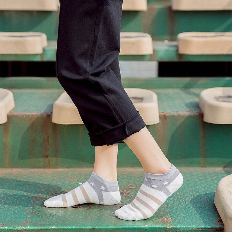Star Stripe Breathable Low-cut Invisible Cotton Socks - Mubimart