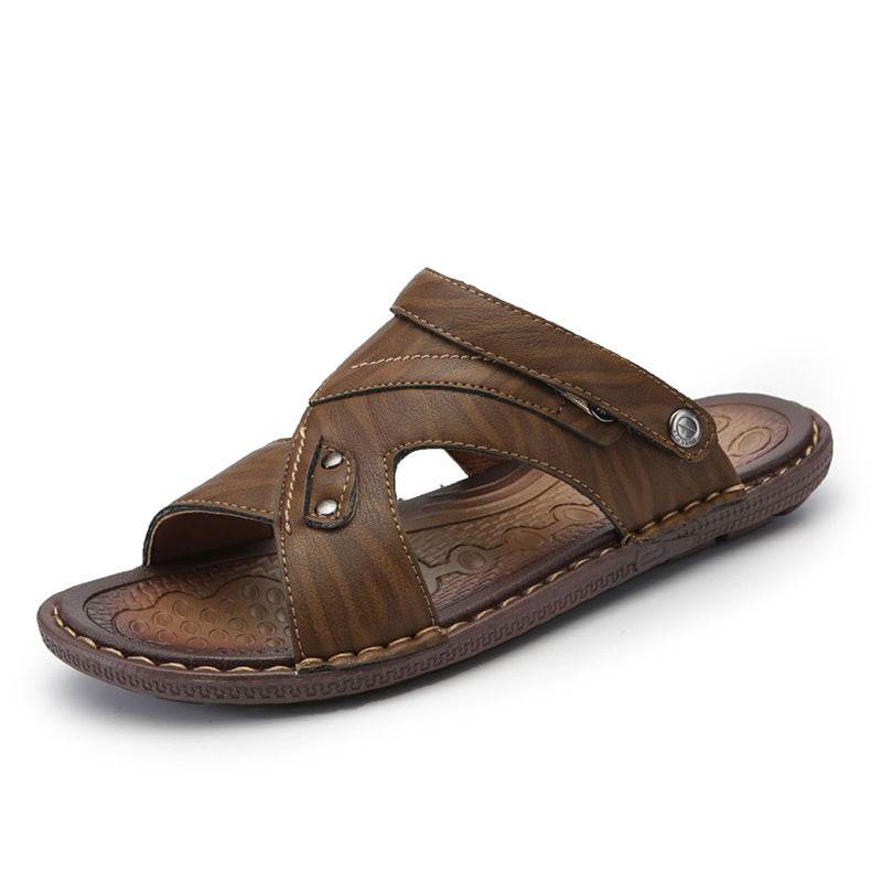 Men's Beach Leather Sandals Half Tow - Mubimart