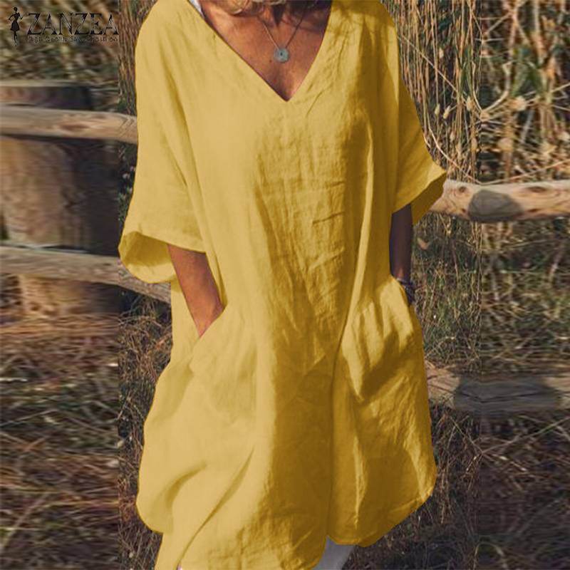 Oversized V-neck midi dress - Mubimart