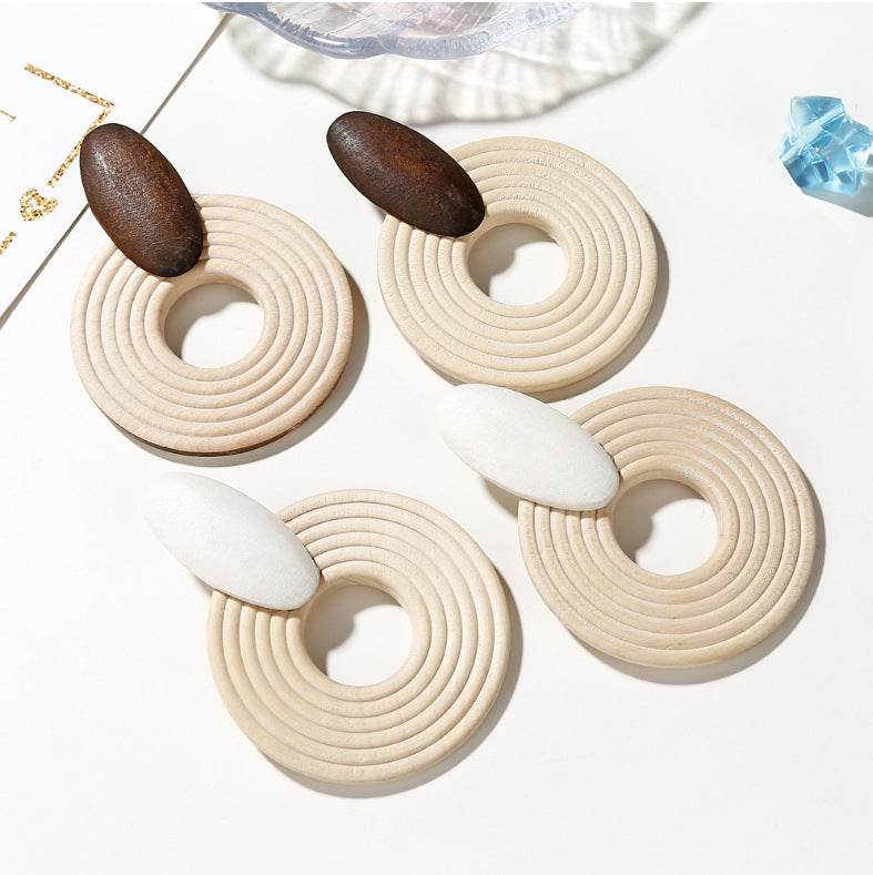 Wooden thread round hoop earrings - Mubimart