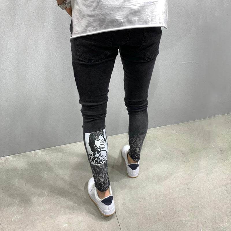Men's Ripped Stretch Stiletto Jeans Black Jeans - Mubimart