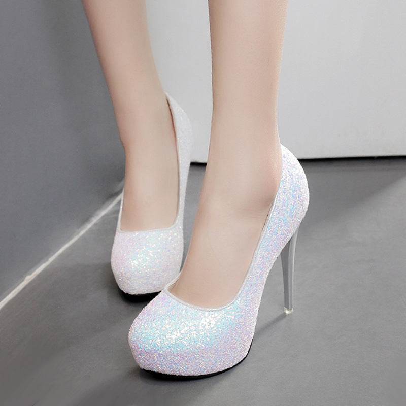 Fashion 12CM Super High Heel Platform Sequin Work Women's Shoes - Mubimart