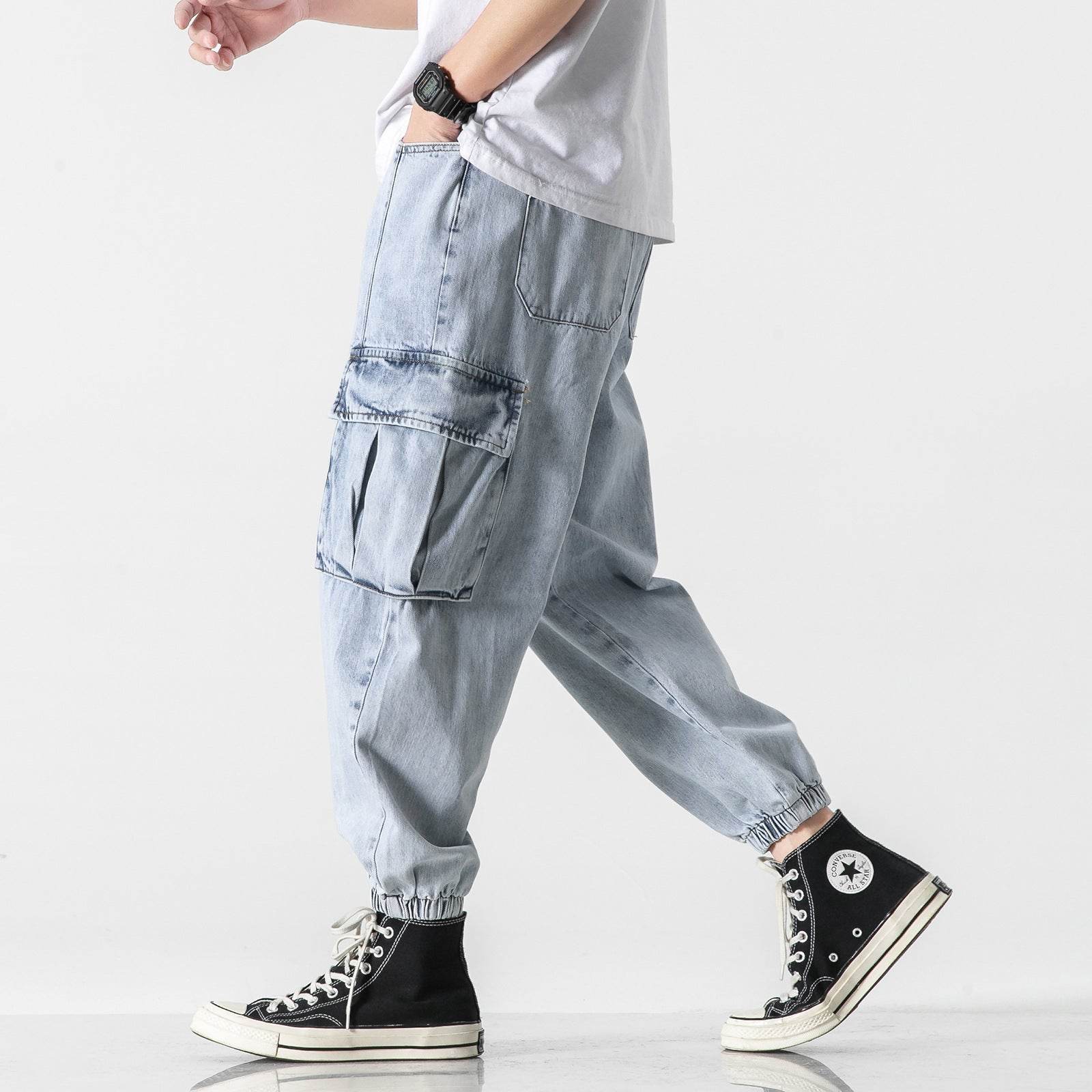 Fashionable Multi-pocket Cargo Jeans - Mubimart