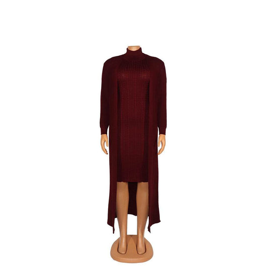 Women's Knitting Sweater Suit Skirt Slim Fit Plus Size Turtleneck Loose Elastic - Mubimart