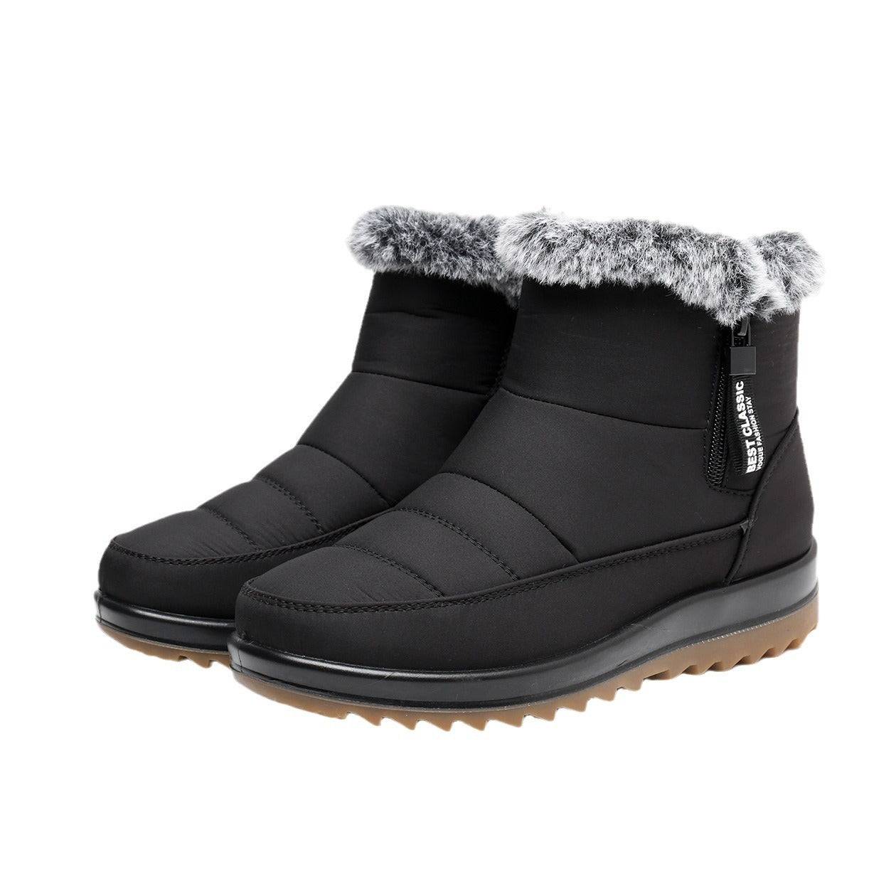 Winter Snow Boot With Side Zipper Fashion Warm Plush Ankle Boots Women's Fleece Short Shoes