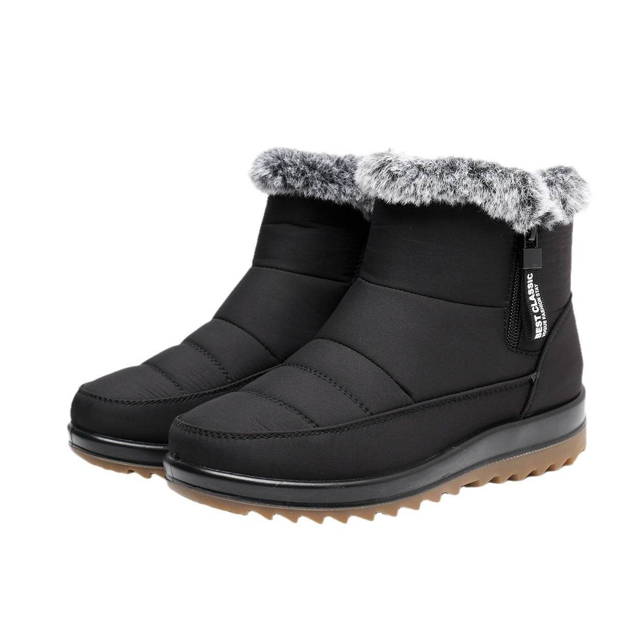 Winter Snow Boot With Side Zipper Fashion Warm Plush Ankle Boots Women's Fleece Short Shoes - Mubimart