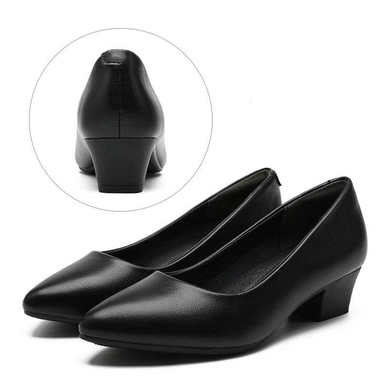 Leather Work Shoes Women Black - Mubimart
