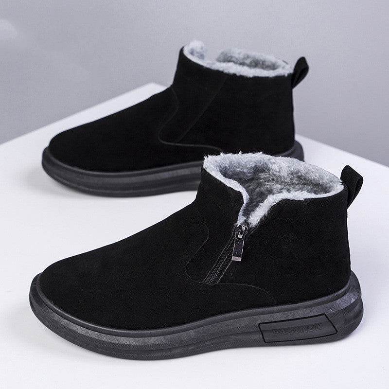 Fashion Snow Boots For Men Winter Warm Flat Cotton Plush Shoes With Side Zipper Casual Daily Fleece Ankle Boot - Mubimart
