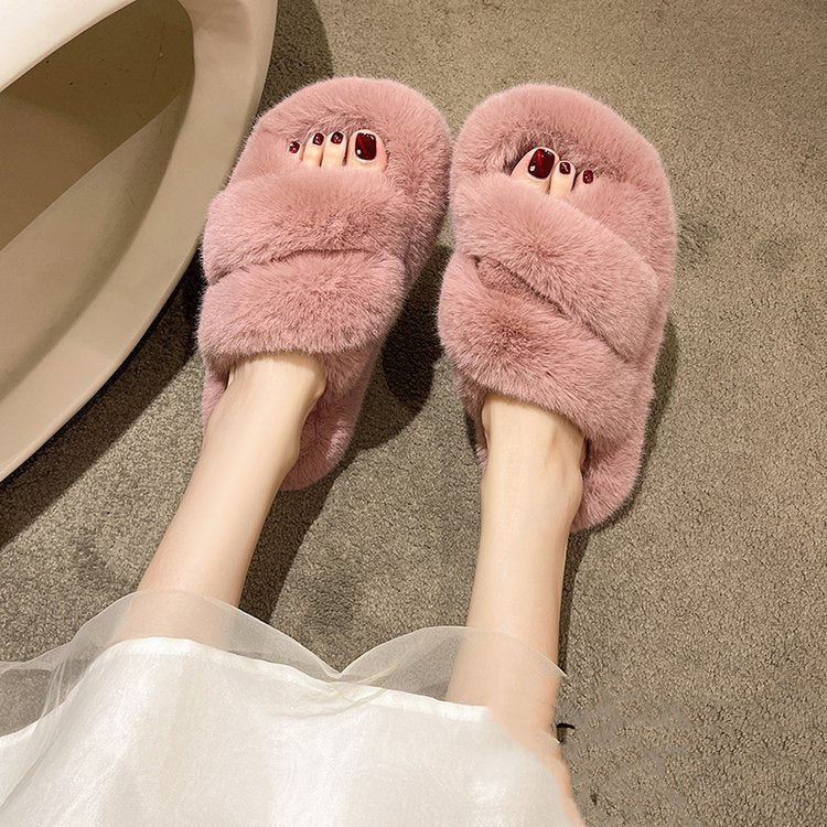 Winter Fuzzy Slippers Women Warm Soft Plush Shoes - Mubimart -  