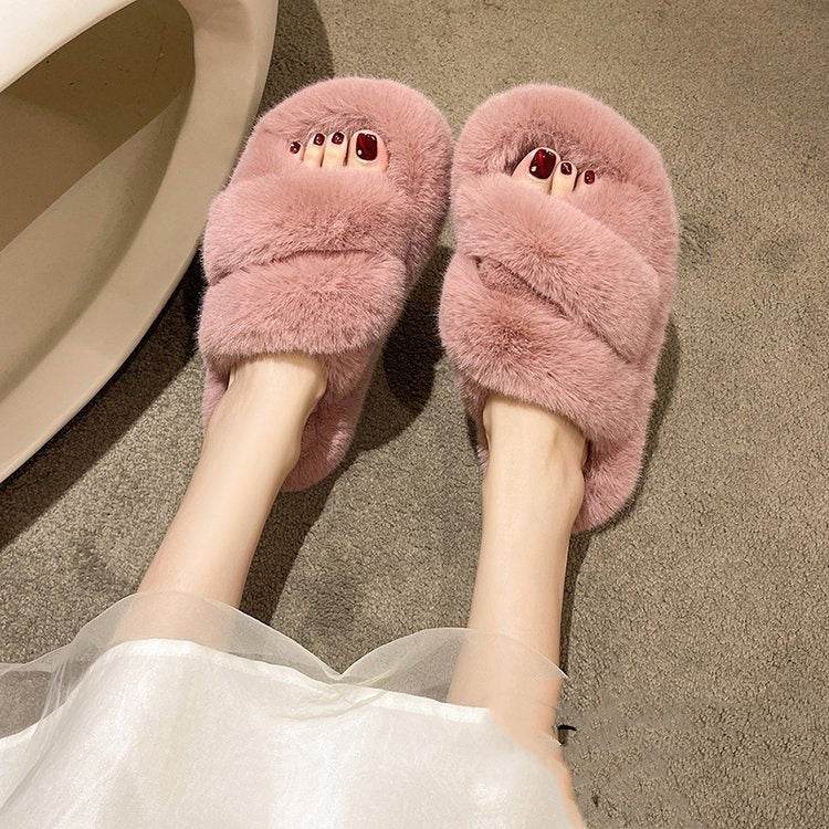 Winter Fuzzy Slippers Women Warm Soft Plush Shoes - Mubimart