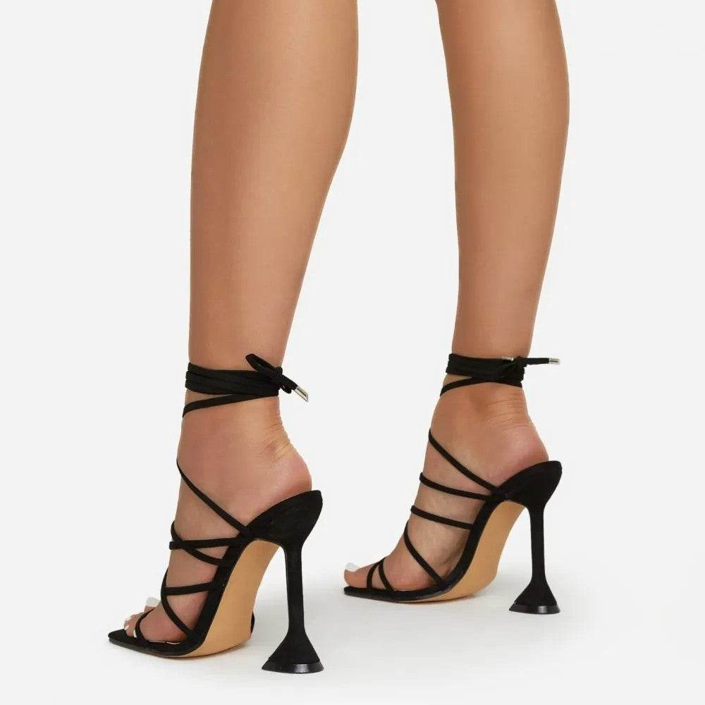Ankle Strappy Sandals Buckle Stiletto Heel Square Toe Shoes Daily Wedding Pumps - Mubimart