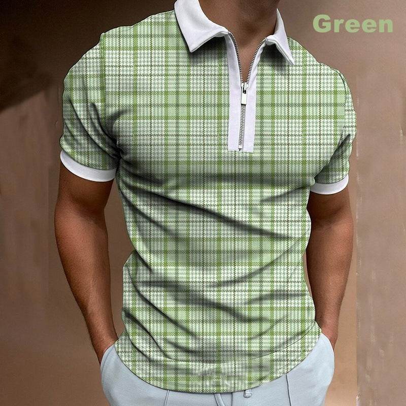 POLO Polo Shirt Zipper Check Men's T-shirt - Mubimart
