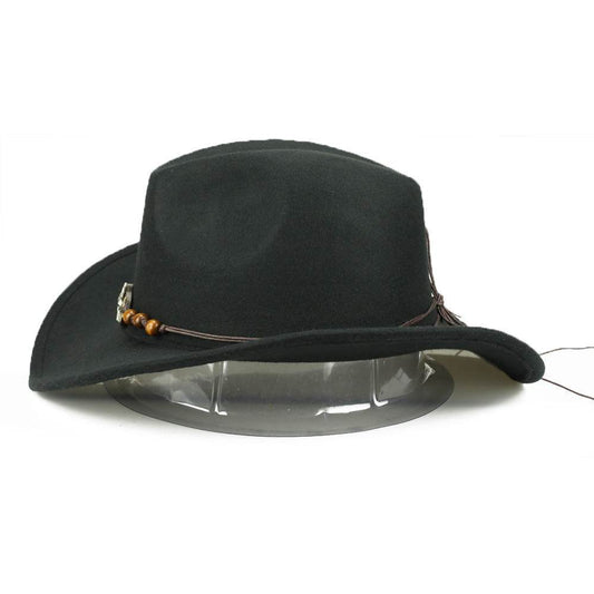 Western Cowboy Hat Wooden Bead Bull Head Fedora Hat - Mubimart