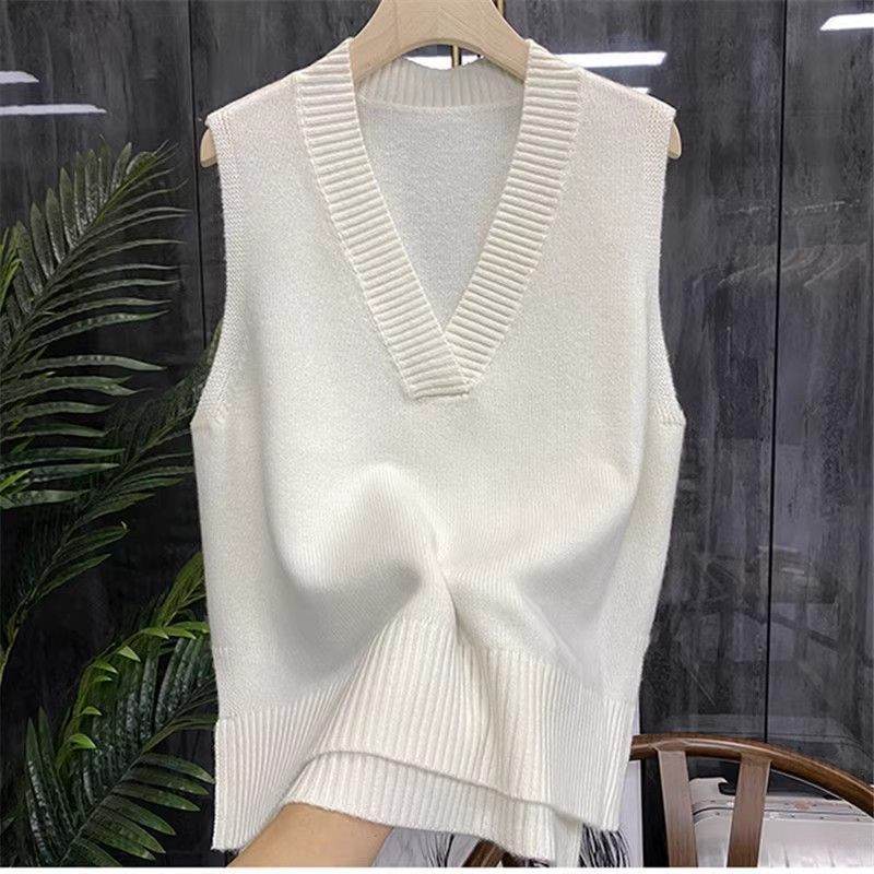Inner Wear Sleeveless Knit Vest Collar Sweater Vest For Women - Mubimart