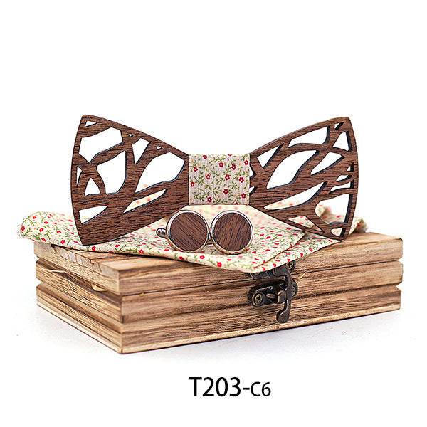 Handmade men's plaid bow tie plain wooden personality bow tie - Mubimart