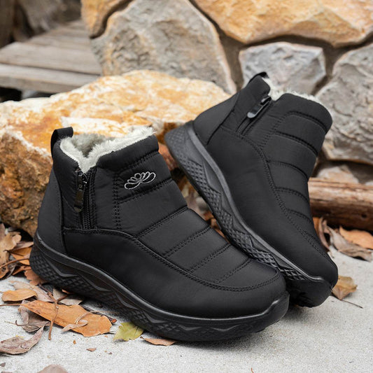 Winter Snow Boots WIth Side Zipper Casual Warm Plush Flat Shoes Women's Fleece Ankle Boot - Mubimart