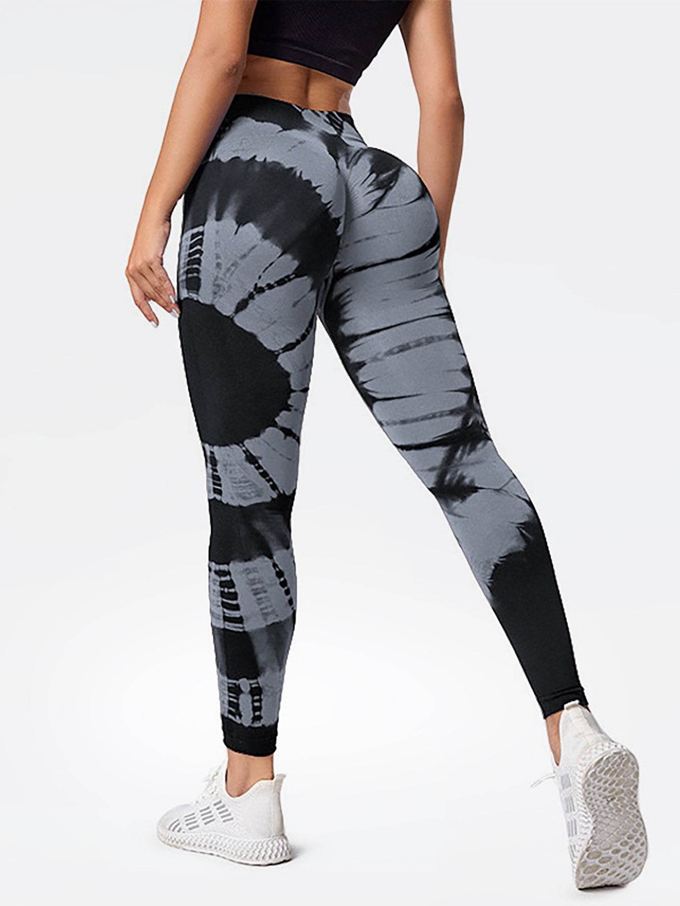 Tie-dye High Waist Tummy Control Butt Lifting Moisture Wicking Quick Drying Seamless Tie Dye Yoga Pants, Running Sports Tight Pants, Women's Activewear - Mubimart