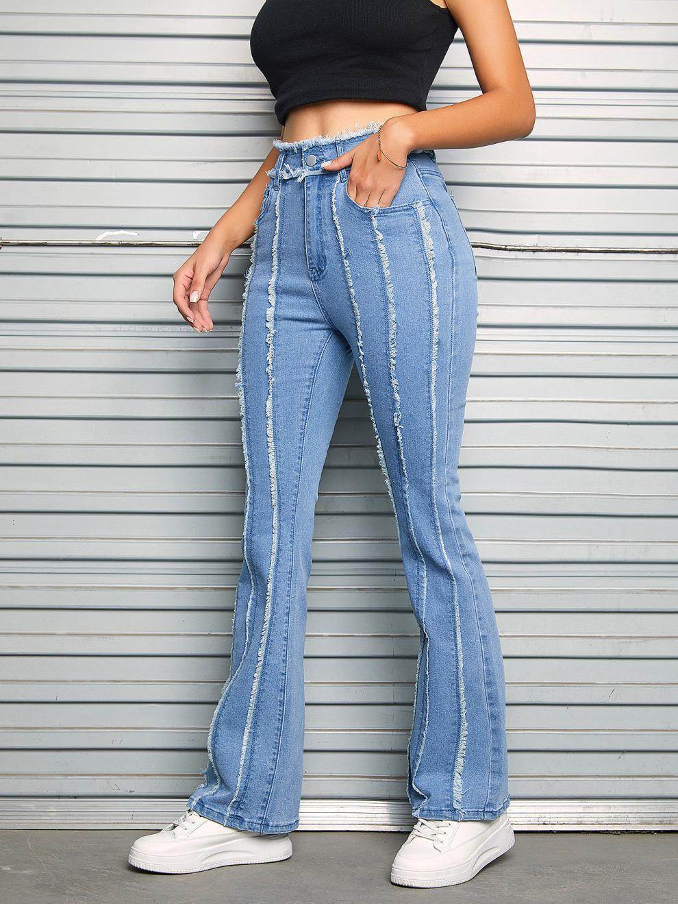 Slightly Flared Wool Edge Jeans - Mubimart