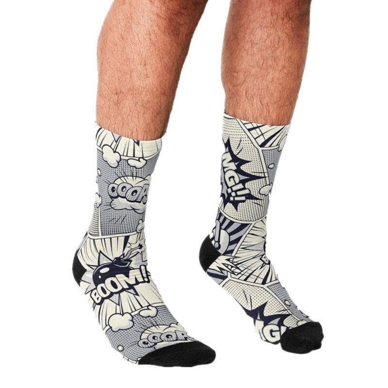 Men's Cartoon Unique Europe And America Cross Border Athletic Socks Digital Printing Lovers' Socks - Mubimart -  