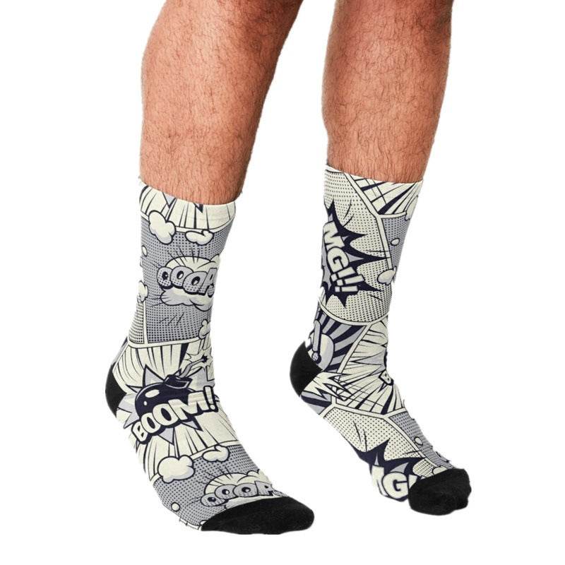 Men's Cartoon Unique Europe And America Cross Border Athletic Socks Digital Printing Lovers' Socks - Mubimart