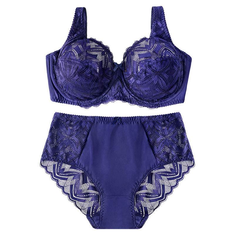 Gathered Lace Ladies Plus Size Panties Underwear Bra Set - Mubimart