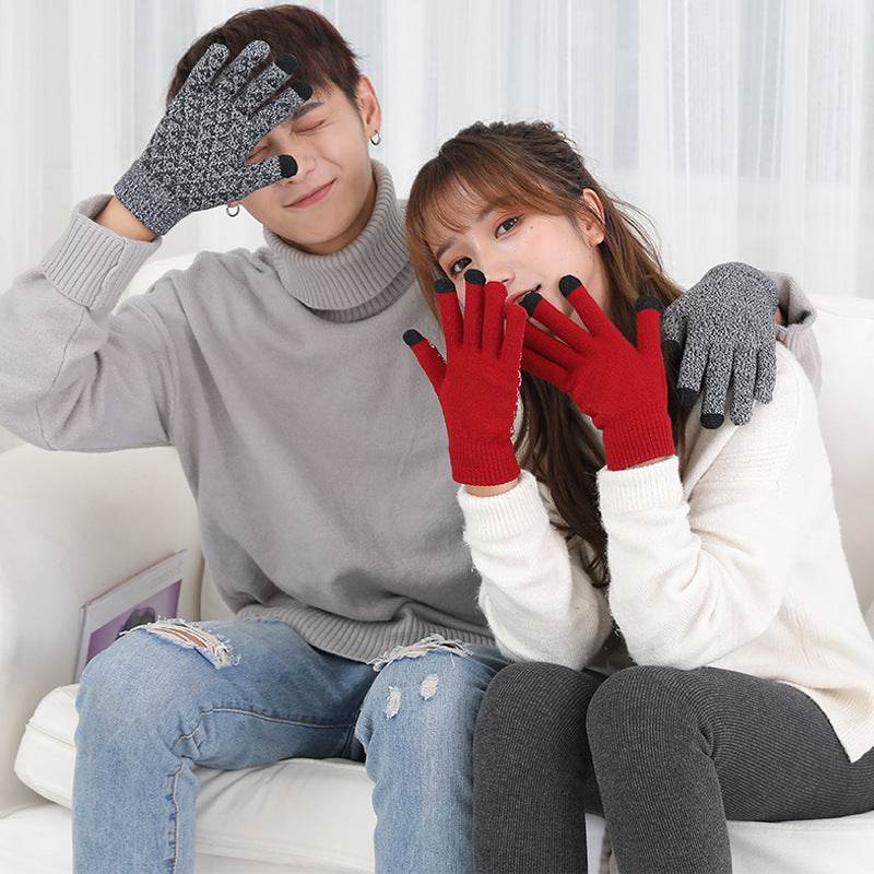Winter Knitted Gloves For Men And Women Warm Cycling Anti-Cold Anti-Slip Triangular Offset Warm Gloves - Mubimart