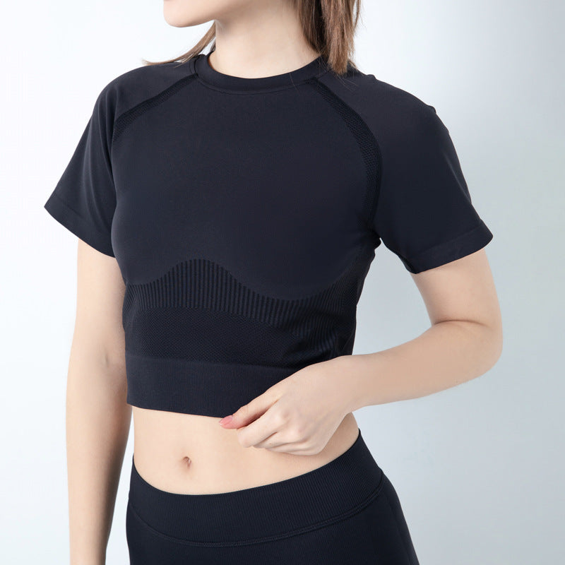 Sew Knit Solid Color Yoga Workout Top - Mubimart -  