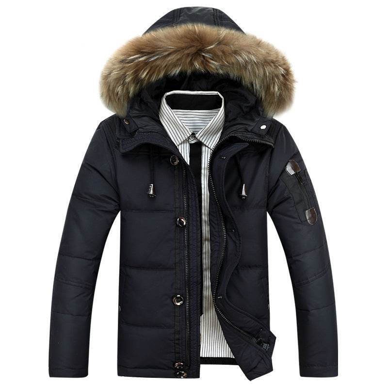 Down jacket men's Korean casual solid color thick down short jacket - Mubimart