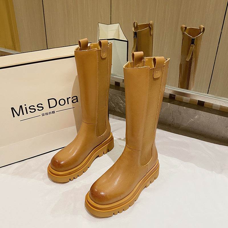 Chimney Boots Rear Zip Tall Boots Martin Boots - Mubimart